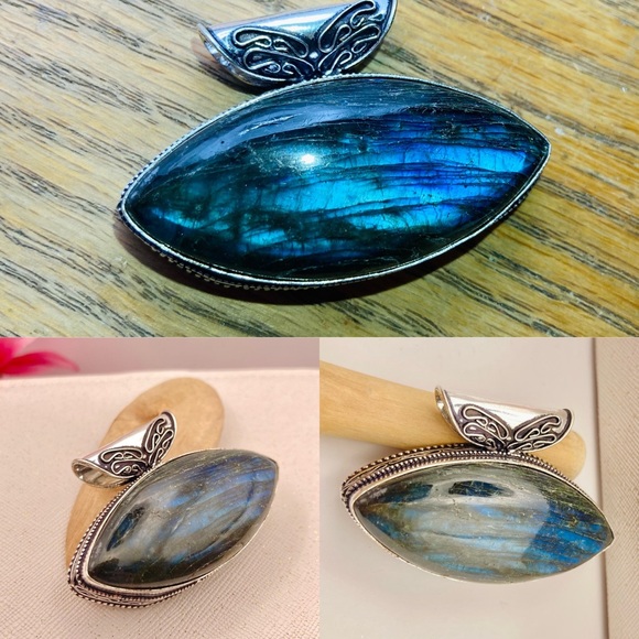 Marquise Cut Natural Labradorite Gemstone Handmade Pendant - Picture 3 of 4